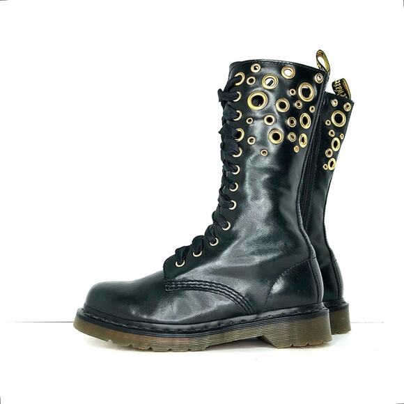 Dr. Martens Black Combat Boots with Gold Accents - Picture 4 of 11